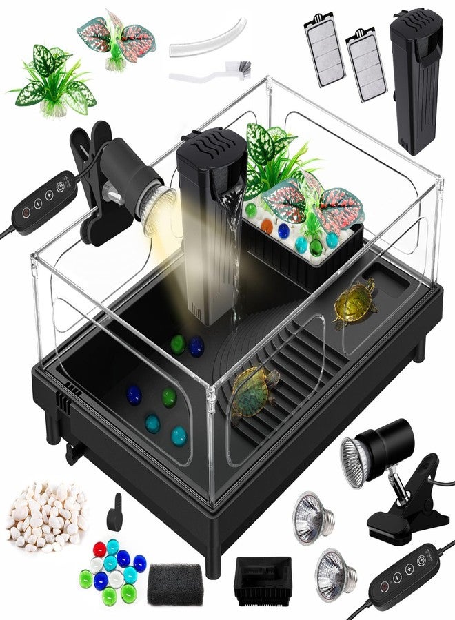 GOZILLA Small Turtle Tank Kit(Tank+Lamp+Filter), Acrylic Turtle Starter Kit with Adjustable Lamp, Reptile Habitat and Terrarium with Multi-Functional Areas for Small Reptiles. (Black Kit) - Image 1